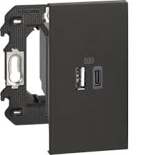 Fatada priza dubla 2xUSB tipC 1M (orizontala) negru,(Living Now) Foto