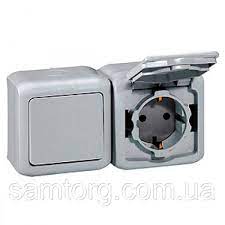 Intrerupator + Priza Schuko 2P+T Forix,Gri-IP44 Foto